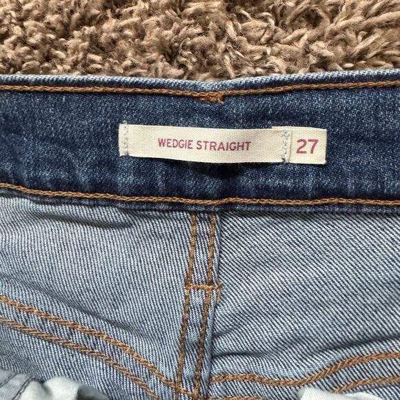 Levi's Women’s Wedgie Straight 27 Jeans Size 27x27 Blue Denim Frayed Hem Used - Picture 3 of 12